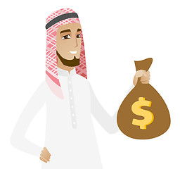 Image showing Muslim businessman holding a money bag.