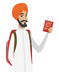 Image showing Hindu man traveler holding passport with ticket.