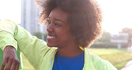 Image showing Portrait of multiethnic group of young people on the jogging