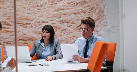 Image showing Startup Business Team At A Meeting at modern office building