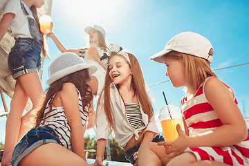 Image showing The children on board of sea yacht