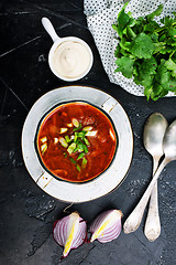 Image showing Traditional Ukrainian Russian borscht 