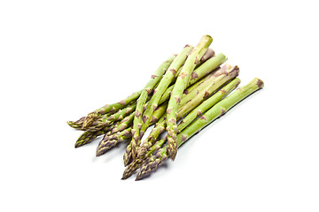 Image showing Bunch of fresh raw garden asparagus isolated on white background