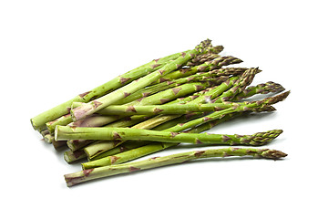 Image showing Bunch of fresh raw garden asparagus isolated on white background