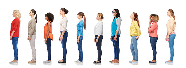 Image showing group of happy diverse women standing in line