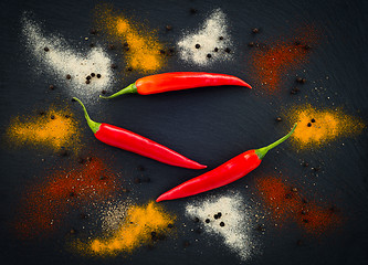 Image showing Hot pepper seasoning on dark background