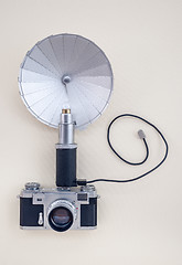 Image showing Retro analog photo camera with flash