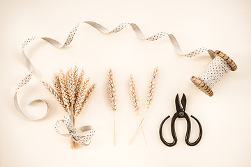 Image showing Wheat ears and ribbon decoration