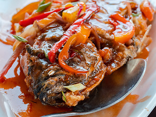 Image showing Asian food, deep fried fish with sweet and sour