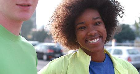 Image showing Portrait of multiethnic group of young people on the jogging