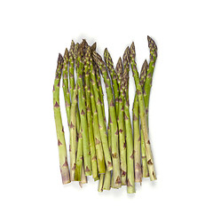 Image showing Bunch of fresh raw garden asparagus isolated on white background