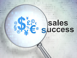 Image showing Marketing concept: Finance Symbol and Sales Success with optical glass