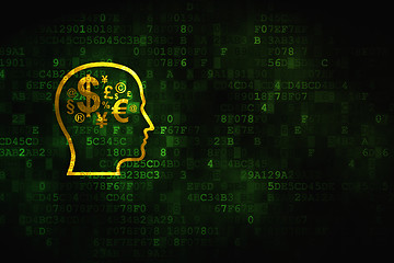 Image showing Advertising concept: Head With Finance Symbol on digital background