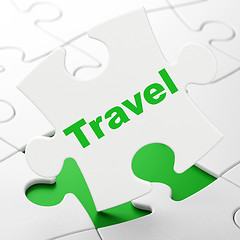 Image showing Entertainment, concept: Travel on puzzle background