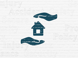 Image showing Insurance concept: House And Palm on wall background