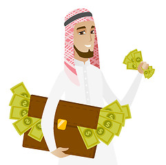 Image showing Muslim businessman with briefcase full of money.