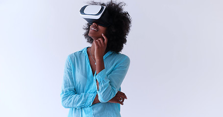 Image showing black girl using VR headset glasses of virtual reality