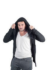 Image showing Young man dressing hoodie