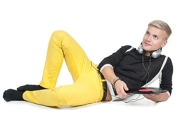 Image showing Young man with vinyl record