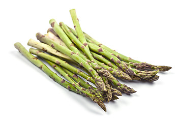 Image showing Bunch of fresh raw garden asparagus isolated on white background