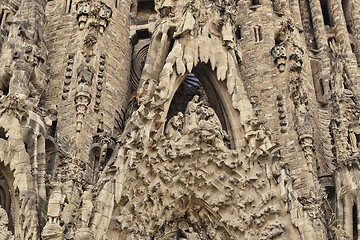 Image showing Detail of Nativity facade of Sagrada Familia church in Barcelona