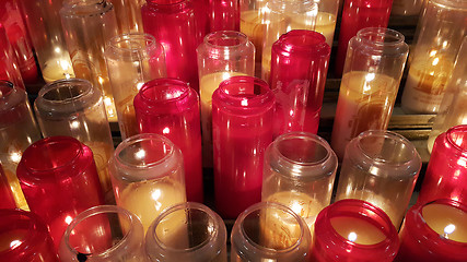 Image showing Burning candles in catholic church