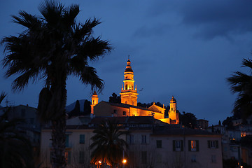 Image showing Saint Michel Basilica in Menton at night