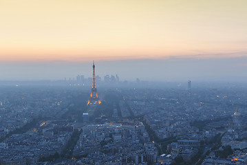 Image showing Beautiful panoramic aerial view of Paris and Eiffel tower at sun