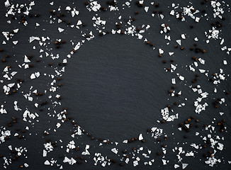 Image showing Flake sea salt and black pepper frame