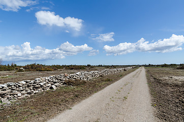 Image showing Dirt road in the great plain grassland Alvaret at the swedish is