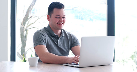 Image showing businessman working using a laptop in startup office