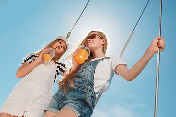 Image showing The children on board of sea yacht