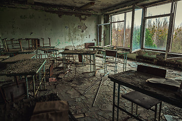 Image showing Abandoned Classroom in School number 5 of Pripyat, Chernobyl Exclusion Zone 2019