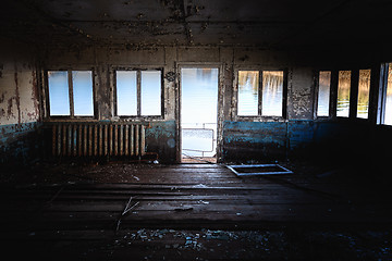Image showing Dark room of abandoned boat lakeside