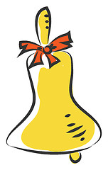 Image showing Yellow brass bell with red bow vector illustration on white back