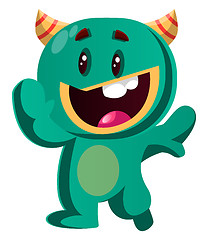 Image showing Happy green monster waving vector illustration