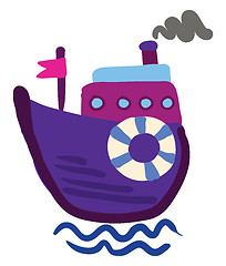 Image showing Drawing of a purple steam boat vector or color illustration