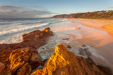 Image showing Early morning sunlight on the  beach