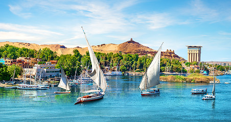 Image showing Boats at sunset 