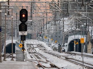 Image showing Railway tracks and catenary in Norway