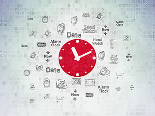 Image showing Timeline concept: Clock on Digital Data Paper background