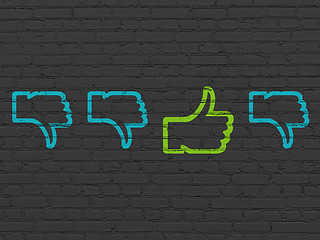 Image showing Social media concept: thumb up icon on wall background