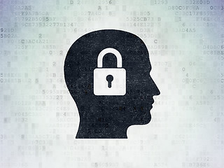 Image showing Data concept: Head With Padlock on Digital Data Paper background