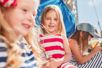 Image showing The children on board of sea yacht