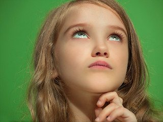 Image showing Young serious thoughtful sad teen girl