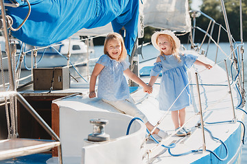 Image showing The children on board of sea yacht