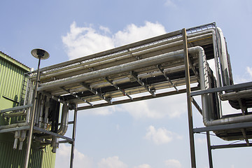 Image showing Metal tubes for mechanical ventilation system on an industrial p