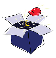 Image showing A blue pop-up happy box with red gloves inside is a perfect surp