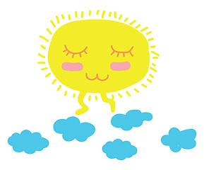 Image showing A sun and clouds vector or color illustration