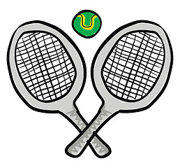 Image showing Clipart of two tennis rackets with a green-colored ball/Table te